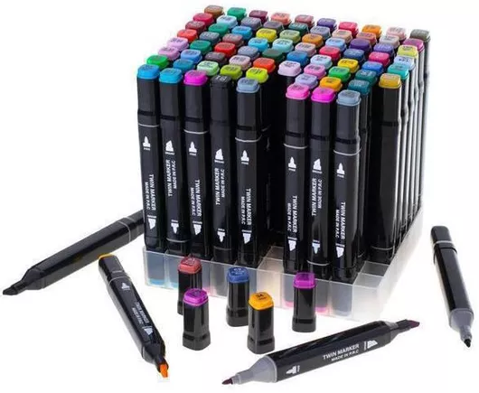 Μαρκαδόροι Ζωγραφικής 80 Τεμάχια "Twin Marker" Με Διπλή Μύτη (Board & Fine) Βάση & Θήκη Με Φερμουάρ