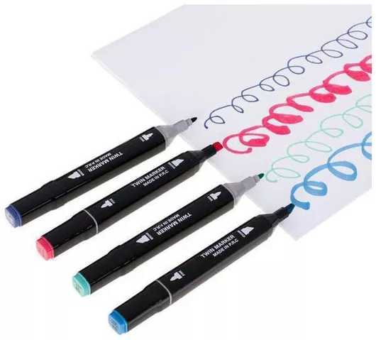 Μαρκαδόροι Ζωγραφικής 80 Τεμάχια "Twin Marker" Με Διπλή Μύτη (Board & Fine) Βάση & Θήκη Με Φερμουάρ