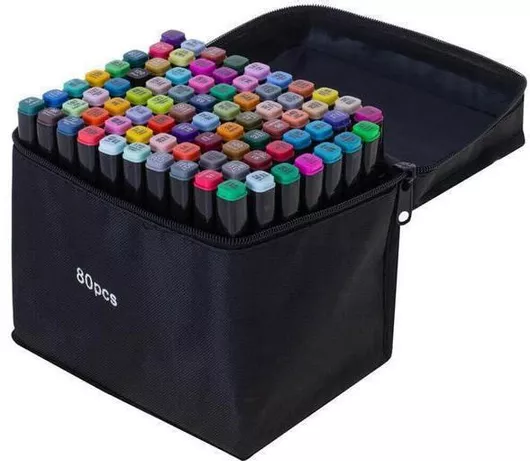 Μαρκαδόροι Ζωγραφικής 80 Τεμάχια "Twin Marker" Με Διπλή Μύτη (Board & Fine) Βάση & Θήκη Με Φερμουάρ