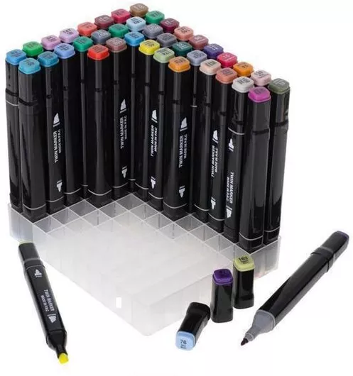Μαρκαδόροι Ζωγραφικής 80 Τεμάχια "Twin Marker" Με Διπλή Μύτη (Board & Fine) Βάση & Θήκη Με Φερμουάρ