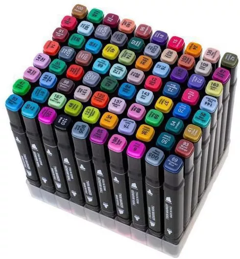 Μαρκαδόροι Ζωγραφικής 80 Τεμάχια "Twin Marker" Με Διπλή Μύτη (Board & Fine) Βάση & Θήκη Με Φερμουάρ