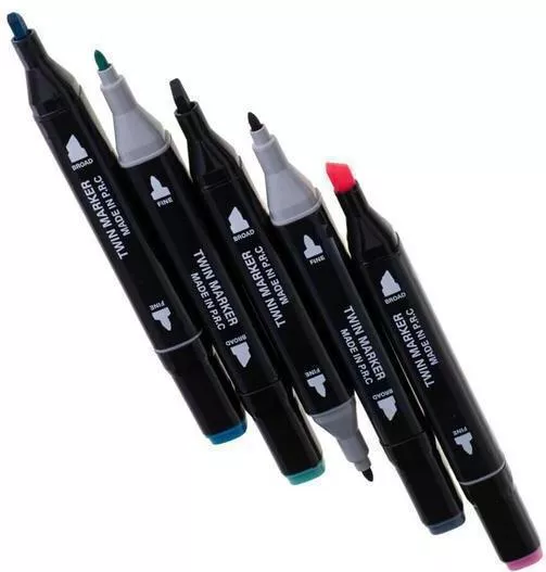 Μαρκαδόροι Ζωγραφικής 80 Τεμάχια "Twin Marker" Με Διπλή Μύτη (Board & Fine) Βάση & Θήκη Με Φερμουάρ