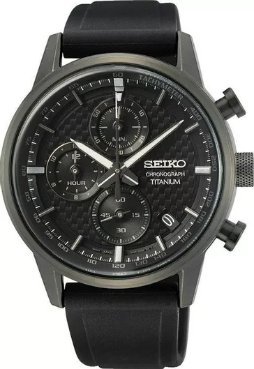 Ανδρικό Ρολόι Seiko Χρονογράφος Μπαταρίας με Μαύρο Καουτσούκ Λουράκι