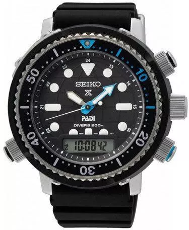 Ανδρικό Ρολόι Seiko Prospex Padi Αναλογικό/Ψηφιακό Solar με Μαύρο Καουτσούκ Λουράκι