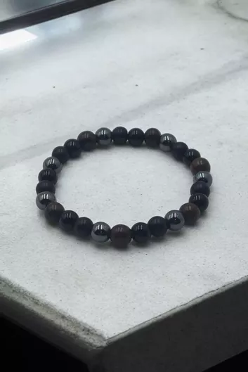 Ανδρικό Βραχιόλι με Φυσικές Πέτρες Μαύρο