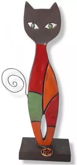 Γούρι 2022 Caramic RZ46-654 Κεραμικό Μαύρο Πηλός Γάτα Όρθια σε Βάση 22x10cm