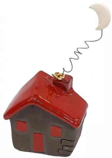 Γούρι 2023 Caramic RZ23-831-4 Κεραμικό Σειρά Μαύρο Κόκκινο Σπίτι Μινιατούρα Καπνός Σύρμα Φεγγάρι 6x6cm