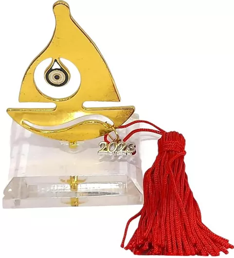 Γούρι 2023 Kalliopi Silver 2023-5029 σε Πλεξιγκλάς με Χρυσό Καράβι με Μάτι 5x5x6.7cm