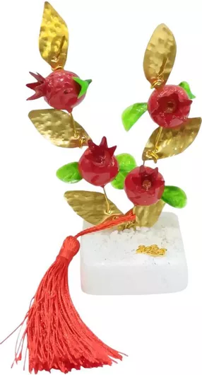 Γούρι 2023 Kalliopi Silver 2023-B2004 σε Βότσαλο Ροδια με 6 Ορειχάλκινα Φύλλα & 4 Ροδια 5x5x16cm