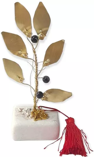 Γούρι 2023 Kalliopi Silver 2023-B2006 σε Βότσαλο Ορειχάλκινη Ελια με Μαύρους Καρπούς 5x5x15cm