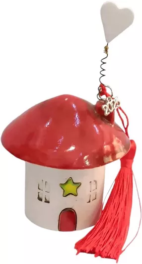 Γούρι 2024 Caramic R23-440 Κεραμικό Μινιατούρα Μανιταρόσπιτο Κόκκινο με Καρδιά 7.5x4.6cm