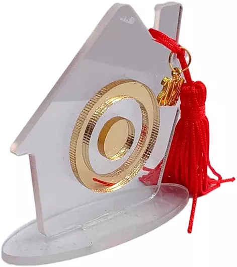 Γούρι 2024 Kalliopi Silver 2023-5022 Πλεξιγκλάς Σπιτάκι Διαφανες με Κόκκινο Φούντα 8x8cm