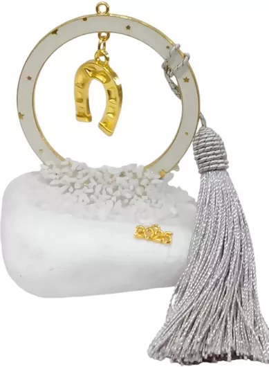 Γούρι 2024 Kalliopi Silver 2024-3024 Κρεμαστό σε Βότσαλο με Χρυσό Πέταλο σε Λευκό Κύκλο με Σμάλτο 7x7x11cm