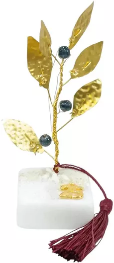 Γούρι 2024 Kalliopi Silver 2024-8001 σε Βότσαλο με Ορειχάλκινο Κλαδί Ελιάς με Γκρι Γυάλινους Καρπούς 14x9cm