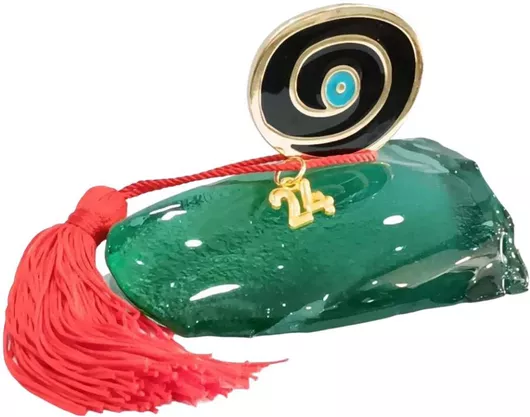 Γούρι 2024 Moda Mostra CIR-001 σε Πράσινο Γυάλινο Βράχο με Στρογγυλό Μάτι Μπλε 11.5x8cm