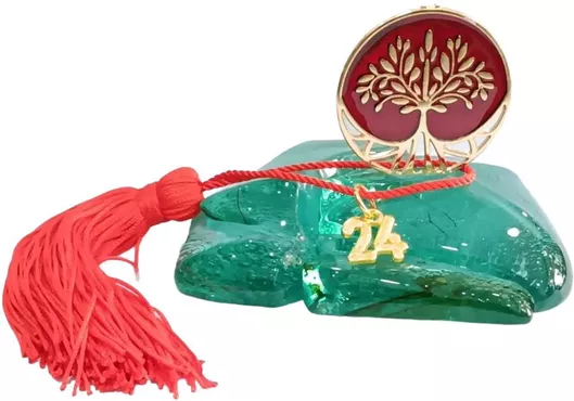 Γούρι 2024 Moda Mostra CIR-101 σε Ακανόνιστο Πράσινο Γυάλινο Βράχο με Στρογγυλό Δέντρο Ζωής Κόκκινο 11.5x10cm