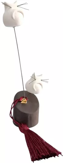 Γούρι 2025 Kalliopi Silver 14178 Κεραμικό Διπλή Λευκό Γάτα σε Βάση 3x3x15cm