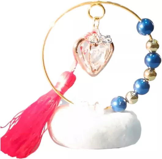 Γούρι 2025 Kalliopi Silver GB1001 σε Βότσαλο με 3D Καρδιά σε Κύκλο με Μπλε Χάντρες