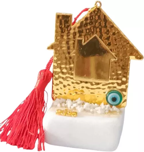 Γούρι 2025 Kalliopi Silver GBB1024 σε Βότσαλο με Χρυσό Σπιτάκι & Ματάκι