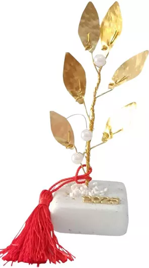 Γούρι 2025 Kalliopi Silver GBB1026 σε Βότσαλο με Ορειχάλκινο Κλαδί Ελιάς με Λευκόυς Γυάλινους Καρπούς 14x9cm