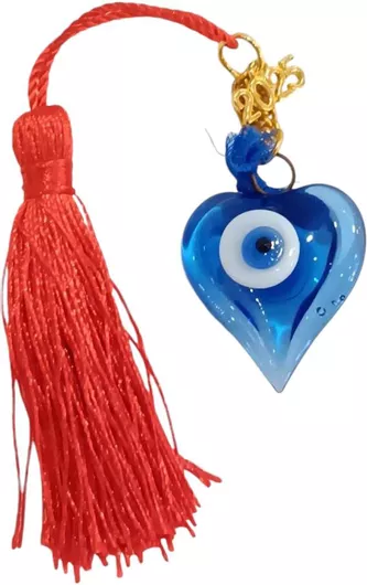 Γούρι 2025 Kalliopi Silver GF1001 με Φούντα & Γυάλινο Μπλε Μάτι 4x4cm