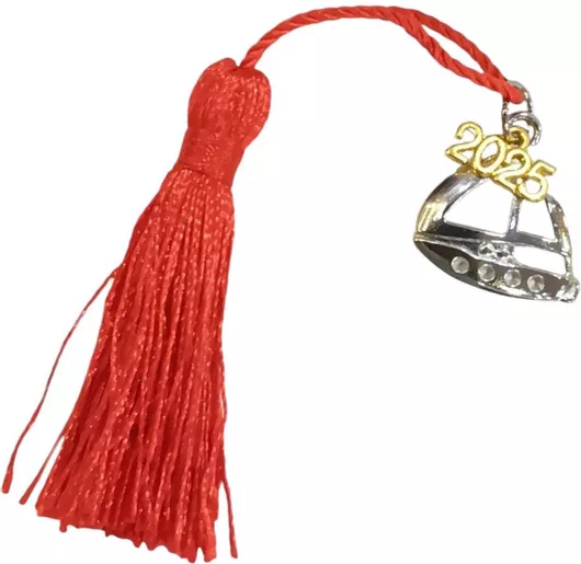 Γούρι 2025 Kalliopi Silver GF1006 με Φούντα & Ασημί Καραβάκι 2x2cm