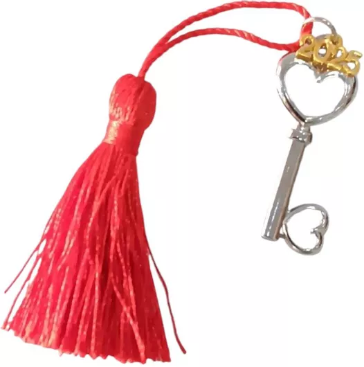 Γούρι 2025 Kalliopi Silver GF1010 με Φούντα & Ασημί Κλειδί Καρδιά 5x2cm