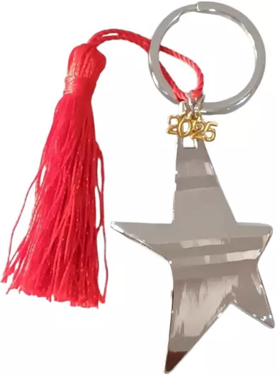 Γούρι 2025 Kalliopi Silver GF1018 με Φούντα & Μπρελόκ Ασημί Αστέρι 10cm