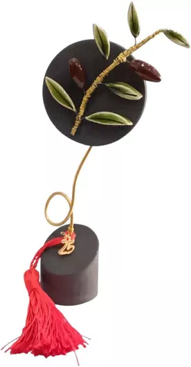 Γούρι 2025 Kalliopi Silver RZ17-355 Κεραμικό Κλαδί Ελιάς Μαύρο Κύκλος & Βάση 3.5x3.5x15cm