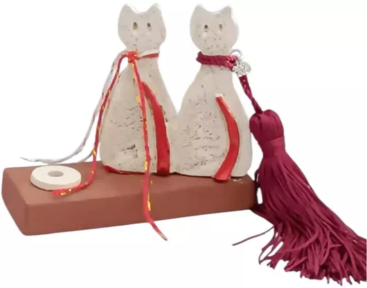 Γούρι 2025 Kalliopi Silver RZ22-439 Κεραμικό Λευκό Γάτακια σε Βάση 4x11x10cm