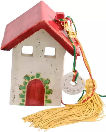 Γούρι 2025 Kalliopi Silver RZ31-538 Κεραμικό Σπίτι Κόκκινο για Ρεσώ 10x6cm