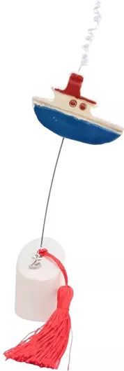 Γούρι 2025 Kalliopi Silver RZ40-833 Κεραμικό Λευκό Μπλε Καράβι με Φουγάρο σε Λευκό Βάση 3.5x3.5x20cm