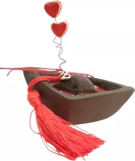 Γούρι 2025 Kalliopi Silver RZ49-425 Κεραμικό Μαύρο Βαρκoύλα με Δύο Καρδιές 8x9cm