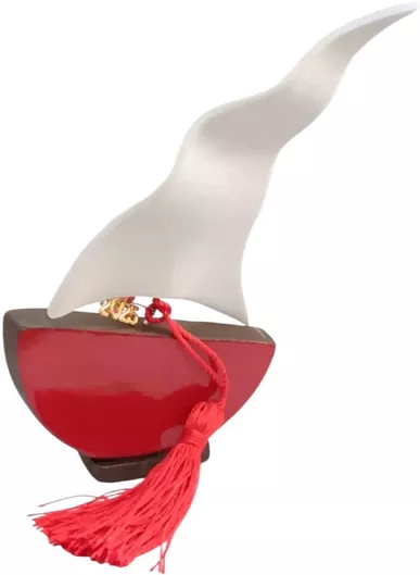 Γούρι 2025 Kalliopi Silver RZ49-639 Κεραμικό Κόκκινο Βάρκα με Κυματιστό Πανί 16x9cm