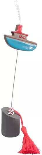 Γούρι 2025 Kalliopi Silver RZ49-835 Κεραμικό Μαύρο Γαλάζιο Καράβι με Φουγάρο σε Μαύρο Βάση 3.5x3.5x20cm