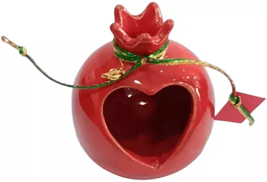 Γούρι 2025 Kalliopi Silver RZ90-139 Κεραμικό Κόκκινο Ρόδι με Καρδιά 9x8x7cm