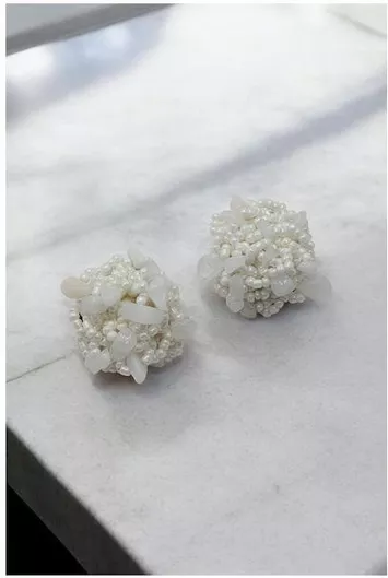 Γυναικεία Σκουλαρίκια Καρφωτά από Ορείχαλκο Balls με Χάντρες & Πέτρες Λευκό