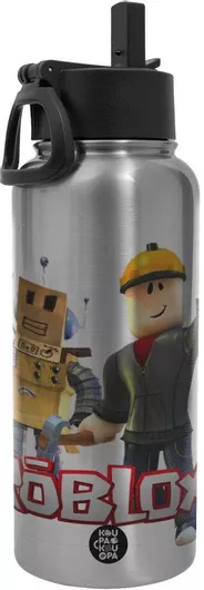 Θερμός koupakoupa Roblox Μπουκάλι & Καλαμάκι Ανοξείδωτο Διπλό Τοίχωμα 950ml Ασημί