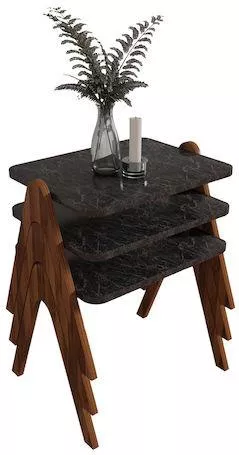 Σετ Βοηθητικά Τραπεζάκια HomeMarkt Ορθογώνιο Μοριοσανίδα 40x40x30cm Μαύρο 3τμχ