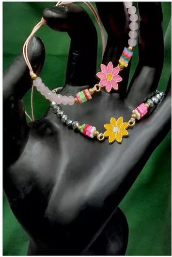 Παιδικό Βραχιόλι Μακραμέ από Κορδόνι με Λουλούδι Πορτοκαλί