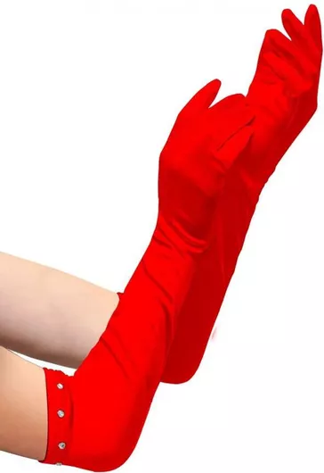Αποκριάτικα Γάντια Widmann Σατέν με Στρας Κόκκινο