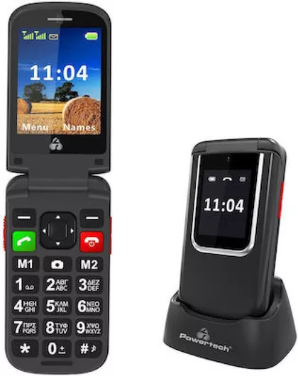 Κινητό Απλής Χρήσης Powertech Sentry 4G Flip Dual SIM 48MB / 125MB με Μεγάλα Κουμπιά & Ελληνικό Μενού Μαύρο