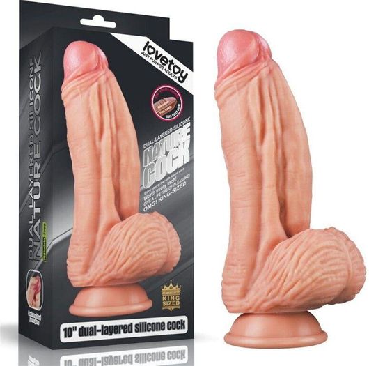 Dildo Lovetoy Nature Cock Dual Layered Ρεαλιστικό Σιλικόνης με Όρχεις & Βεντούζα 25cm Flesh