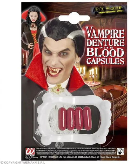 Αποκριάτικα Καψούλια Widmann Δόντια Βμπίρ με Αίμα Κόκκινο