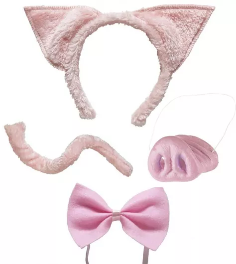 Αποκριάτικο Σετ Αξεσουάρ Γουρούνι 4τμχ Ροζ