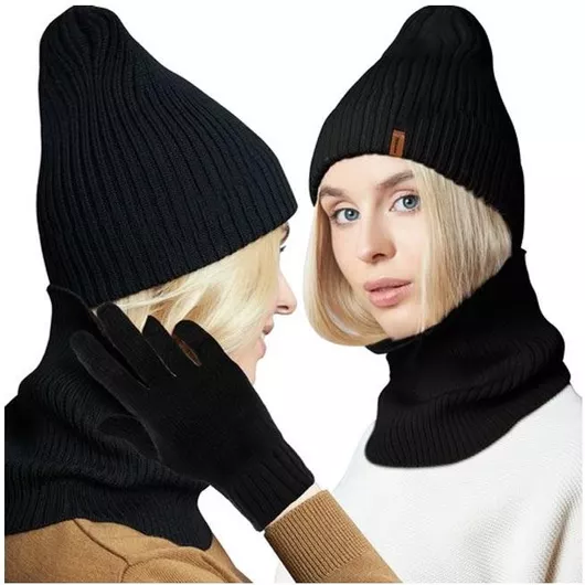 Σκούφος Trizand Σετ με Κασκόλ & Γάντια Unisex 21x2x24 cm Μαύρο