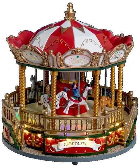 Χριστουγεννιάτικο Καρουζέλ Πλαστικό Μπαταρίας Φωτιζόμενο 22.5x22.5x23cm Κόκκινο