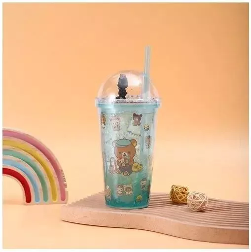Παιδικό Ποτήρι Νερού με Καλαμάκι 450ml Πράσινο