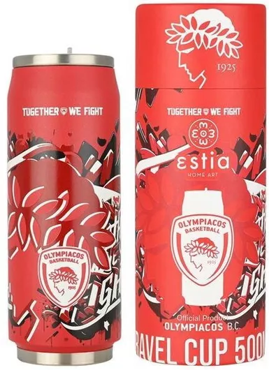Ποτήρι Θερμός Estia Travel Cup Ανοξείδωτο BPA Free Olympiacos BC Edition Together We Fight 500ml με Καλαμάκι
