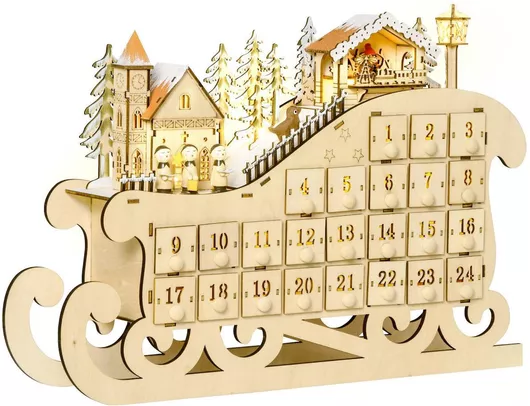 Χριστουγεννιάτικο Ημερολόγιο Homcom 830-418 Ξύλινο με 24 Συρτάρια & LED Φως